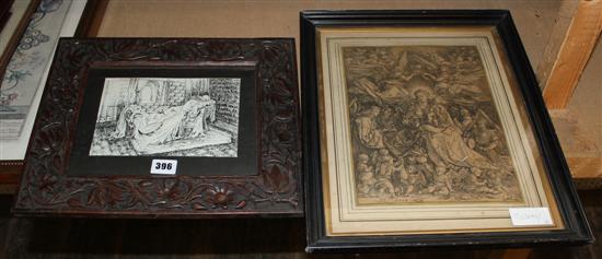 Lithograph & print in carved frame